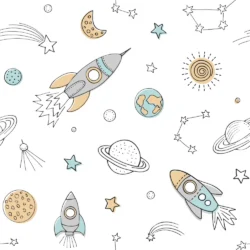 Papel De Parede Astronauta Desenho quarto infantil foguete espacial estrelas constelacoes adesivo decorativo comprar papel de parede