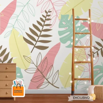 papel de parede folhas tropicais infantil