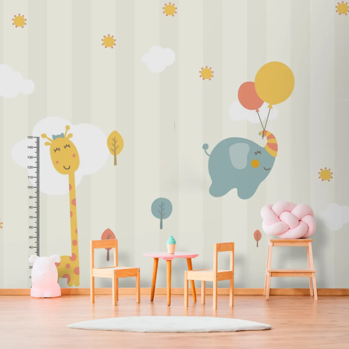 papel de parede infantil com animais e balões