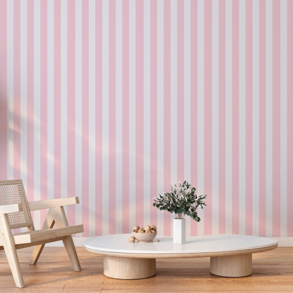 papel de parede listrado rosa e branco