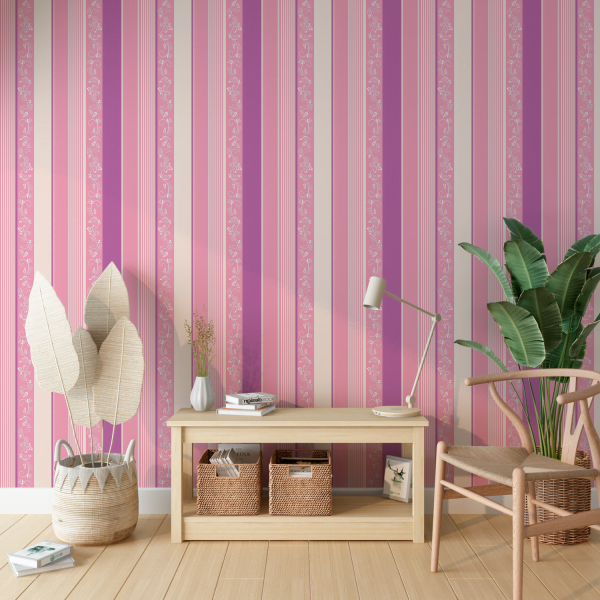 papel de parede listrado rosa
