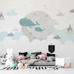 Papel de Parede Mural Infantil Baleias dos Sonhos