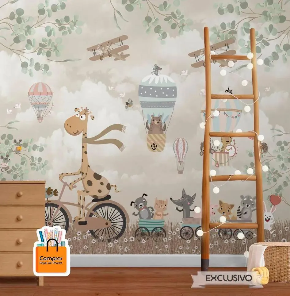 papel de parede infantil aventuras animais rodas Papel de Parede Infantil Mural Aventuras Animais sobre Rodas Papel de Parede para Criancas comprar papel de parede.webp
