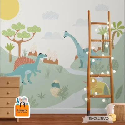 papel de parede infantil dinossauros nuvens Revestimento de Parede Infantil Tematico de Dinossauros Papel de Parede para Criancas comprar papel de parede.webp