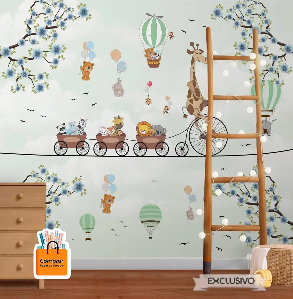 papel de parede infantil trenzinho baloes decoracao comprar papel de parede Papel de Parede Tematico Infantil Trenzinho e Baloes Criancas comprar papel de parede.webp