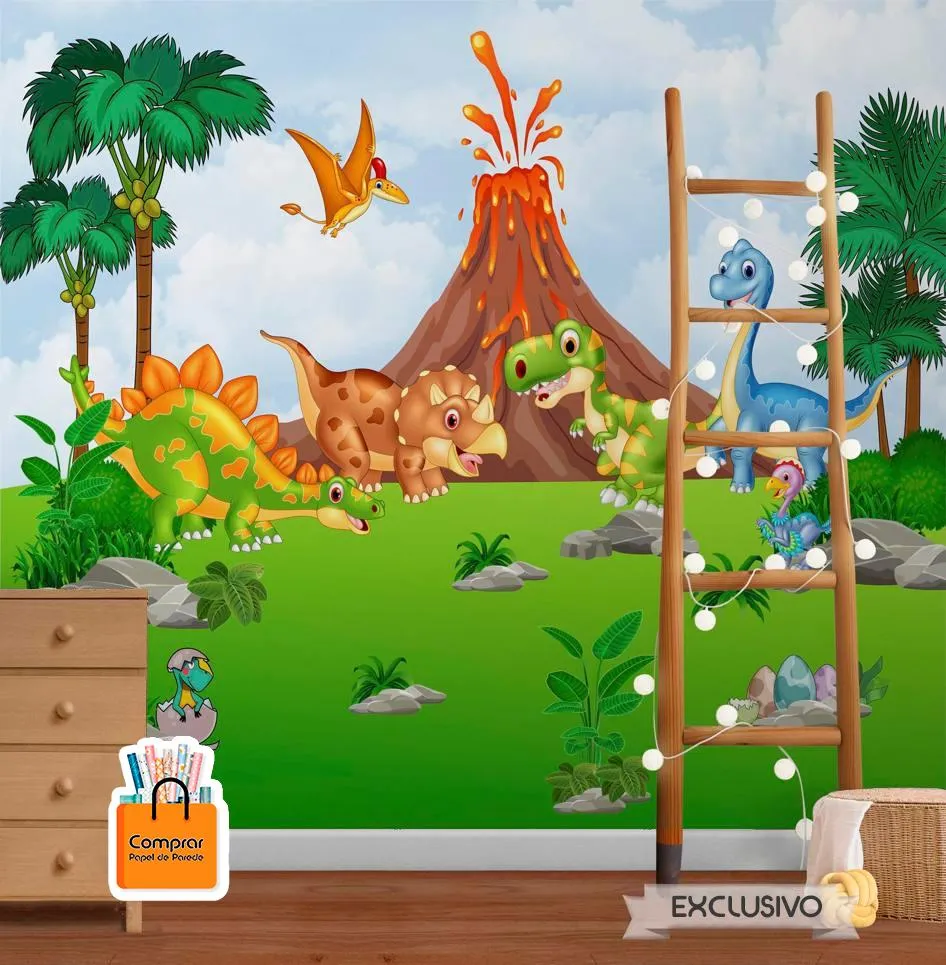 Papel de Parede Dinossauros em Aventura Jurassica para Quarto Infantil papel de parede dinossauros aventura jurassica infantil comprar papel de parede.webp