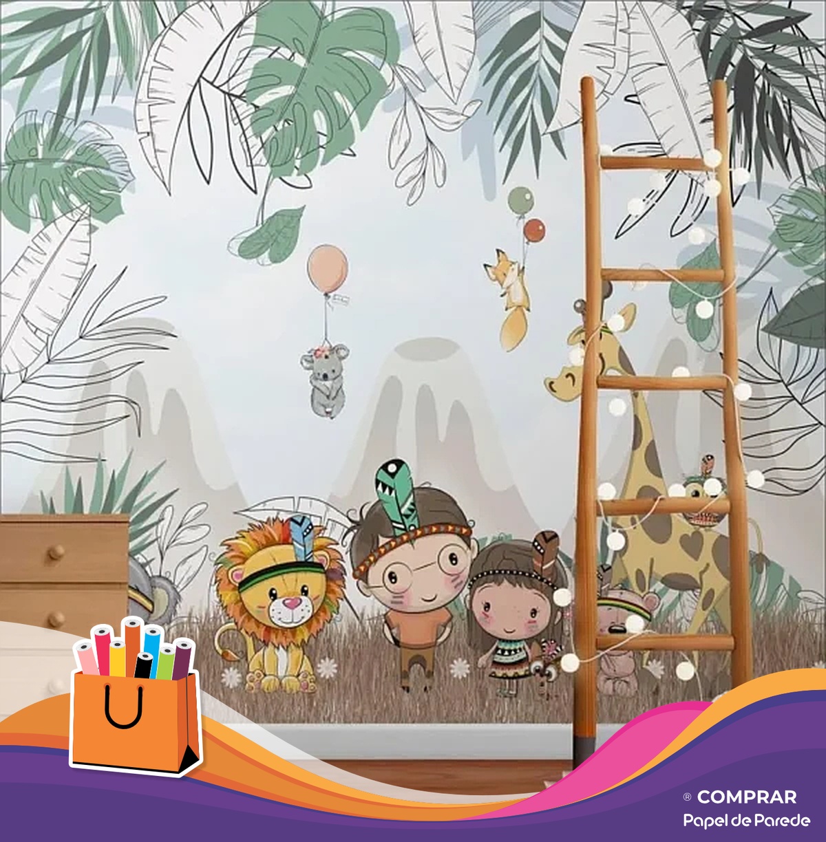 Papel de Parede Infantil Aventura na Selva papel de parede infantil selva aventura comprar papel de parede 600x612