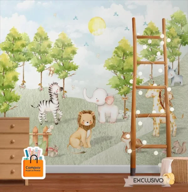 Papel de Parede Infantil Safari Amigavel papel parede infantil safari amigavel comprar papel de parede.webp