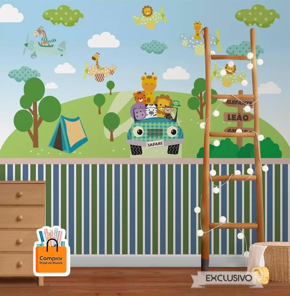 Papel de Parede Infantil Safari Aventura papel de parede infantil safari aventura comprar papel de parede.webp