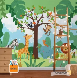 Papel de Parede Infantil Selva Animada Alegre papel de parede infantil selva animada comprar papel de parede.webp