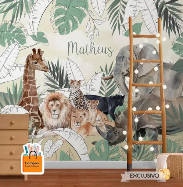 Papel de Parede Infantil Selva Encantada Personalizado selva encantada personalizada quarto infantil comprar papel de parede.webp