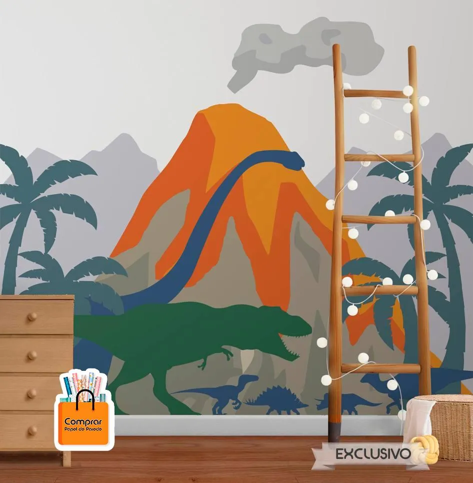 Papel de Parede Infantil Tema Dinossauros e Montanhas papel de parede infantil dinossauros aventura comprar papel de parede.webp