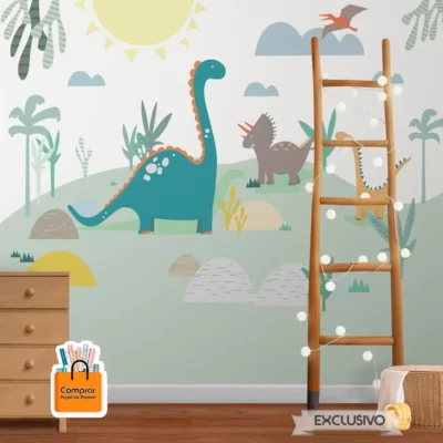 Papel de Parede Tematico Dinossauros para Quarto Infantil papel de parede dinossauros aventura infantil comprar papel de parede.webp
