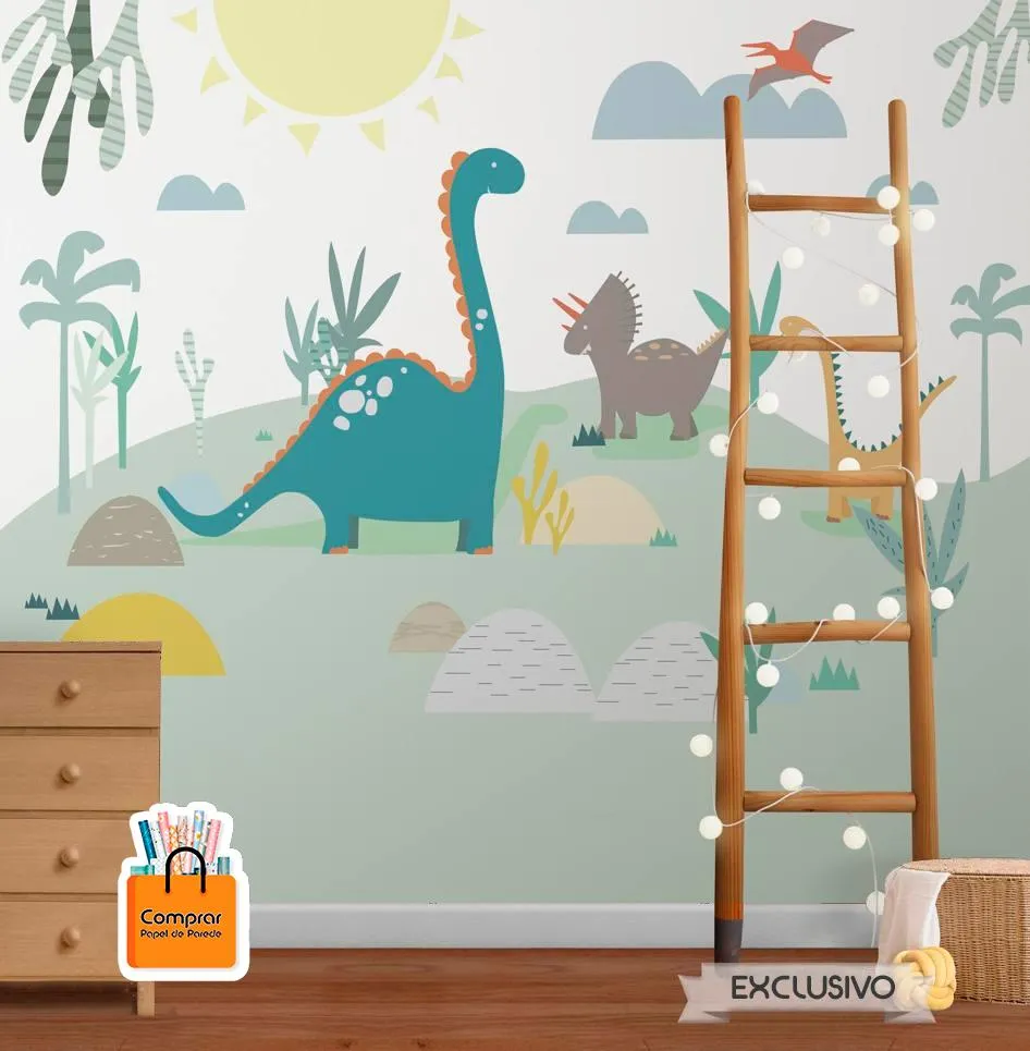 Papel de Parede Tematico Dinossauros para Quarto Infantil papel de parede dinossauros aventura infantil comprar papel de parede.webp