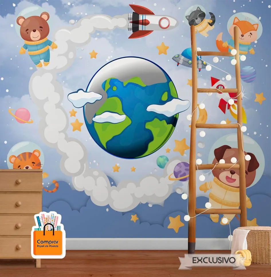 Papel de Parede Tematico Espacial para Quarto Infantil papel de parede infantil espacial astronautas animais comprar papel de parede.webp