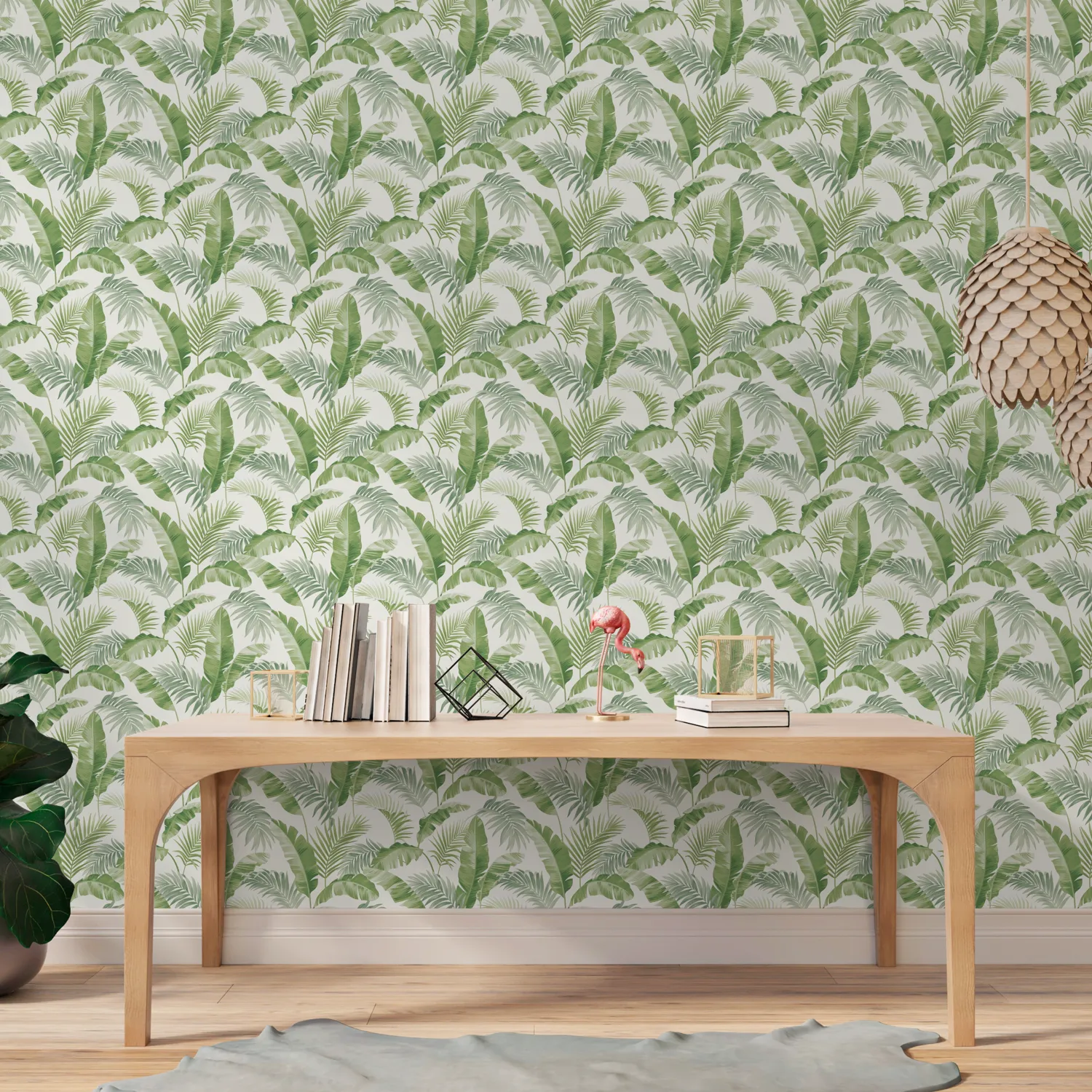 papel de parede floral verde tropical