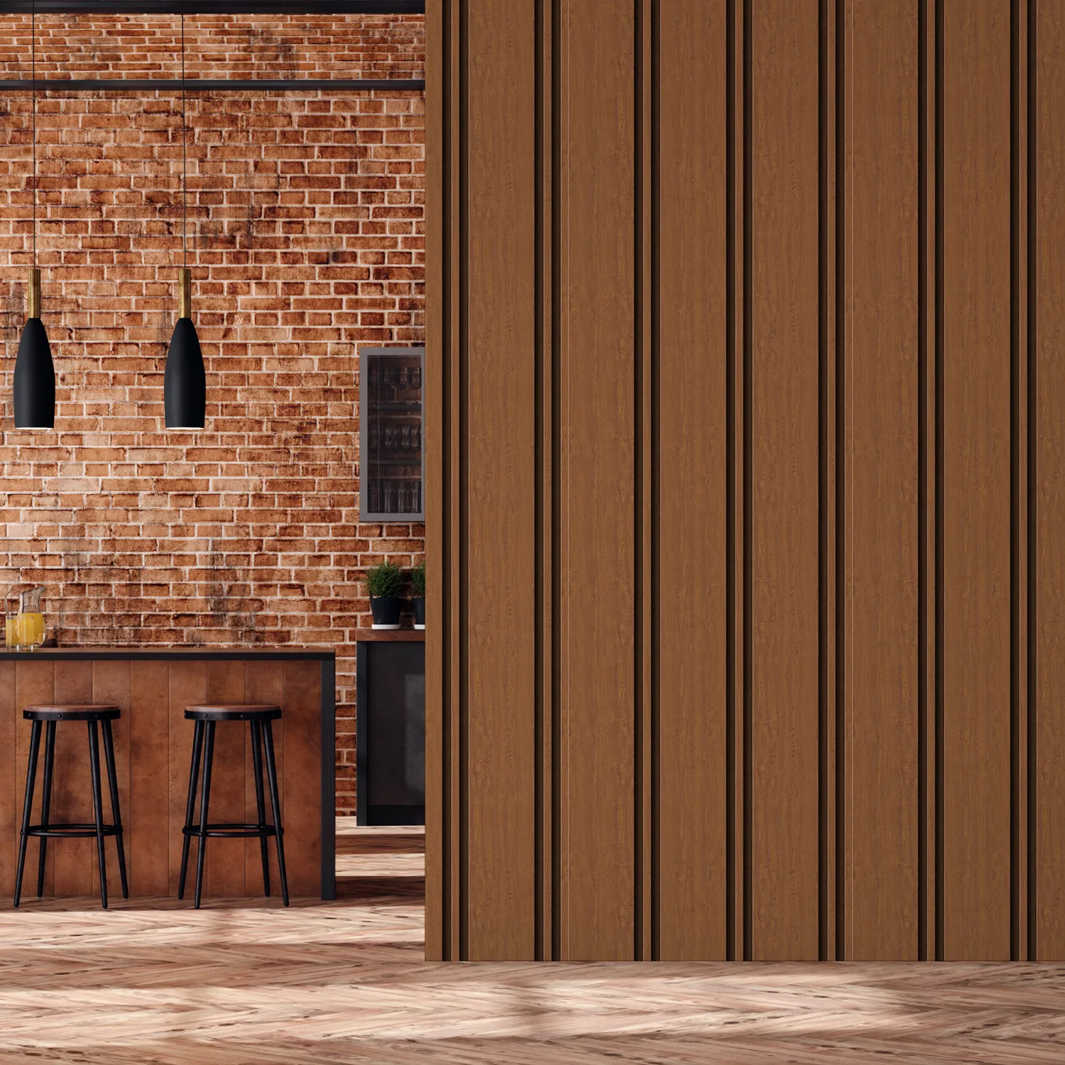 Crie um espaço mágico e caloroso para seu filho com nosso papel de parede de ripas de madeira marrom!