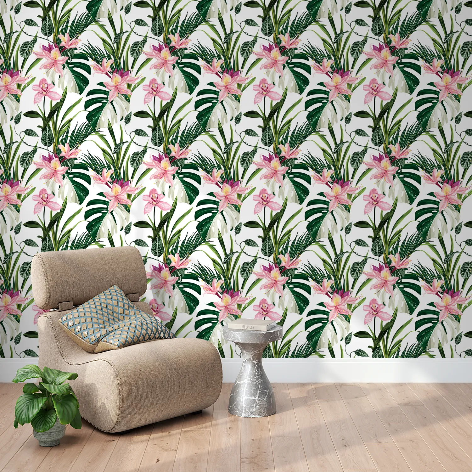 papel de parede floral tropical