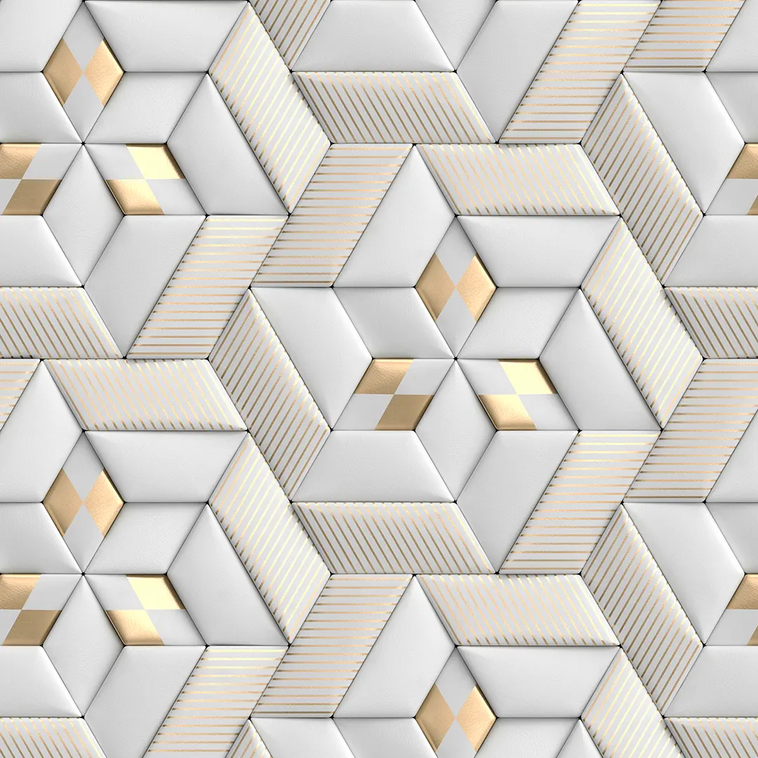 Papel de Parede 3D Triângulos Brancos com Detalhes Dourados