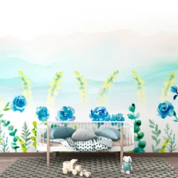 papel de parede aquarela floral azulado