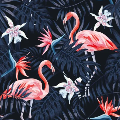 papel de parede flamingos tropicais