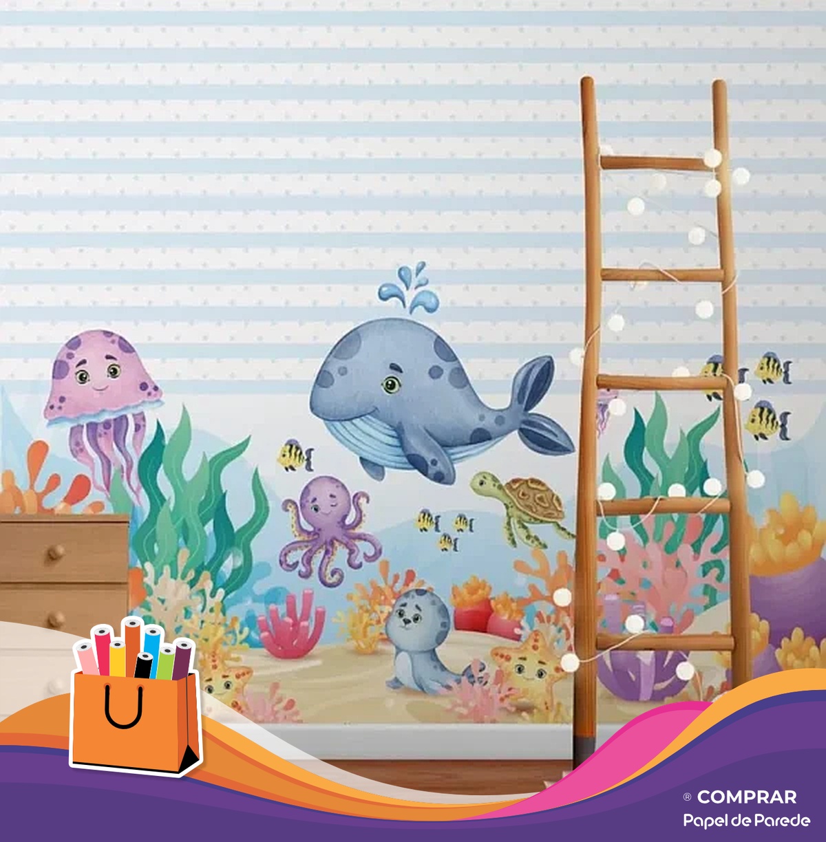 papel de parede fundo do mar infantil aquarelado comprar Papel de Parede Fundo do Mar Infantil Aquarelado bebe criancas comprar papel de parede 600x612