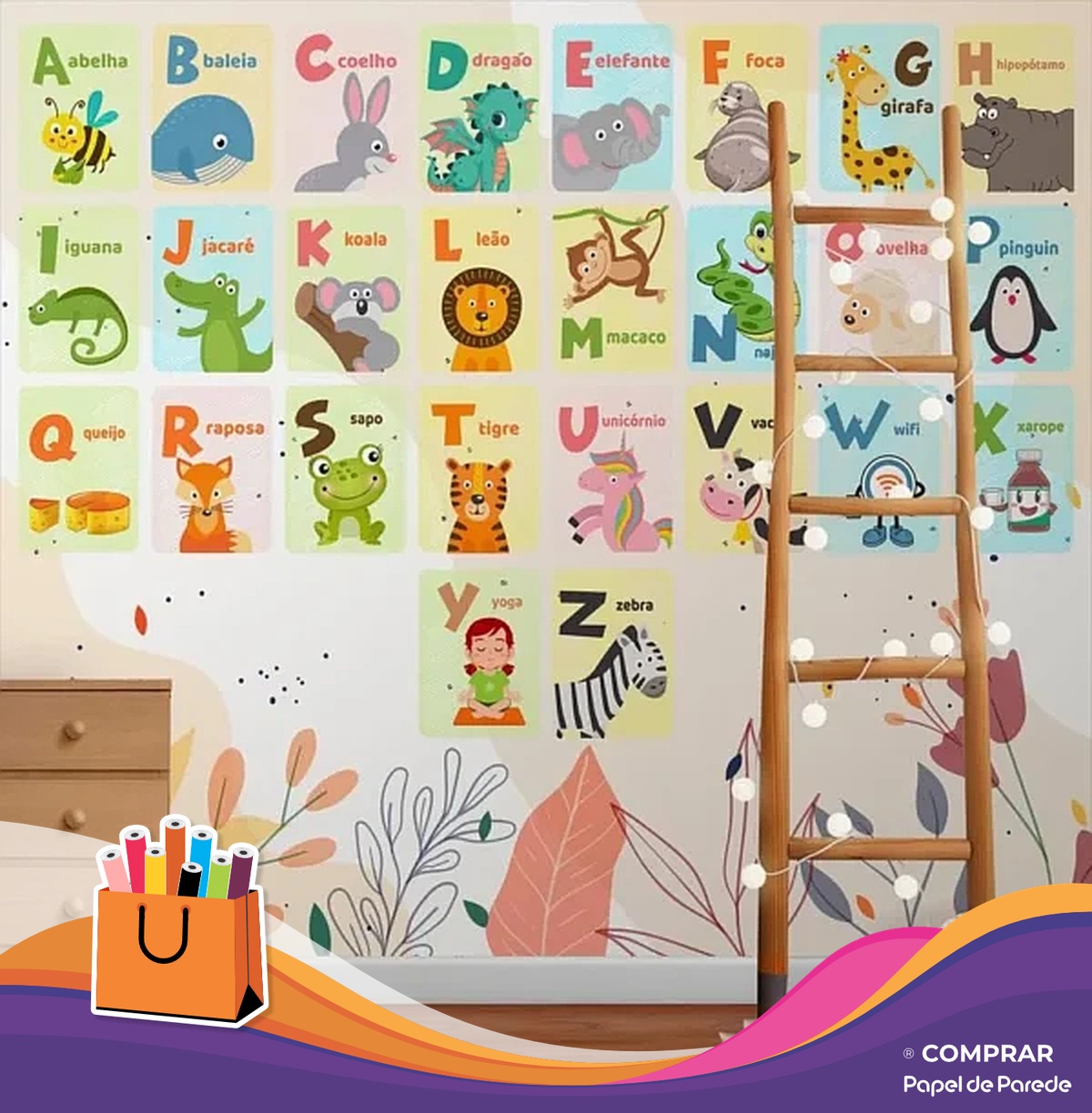 papel de parede infantil alfabeto animais comprar papel de parede Papel de Parede Infantil Alfabeto Animal criancas comprar papel de parede 600x612