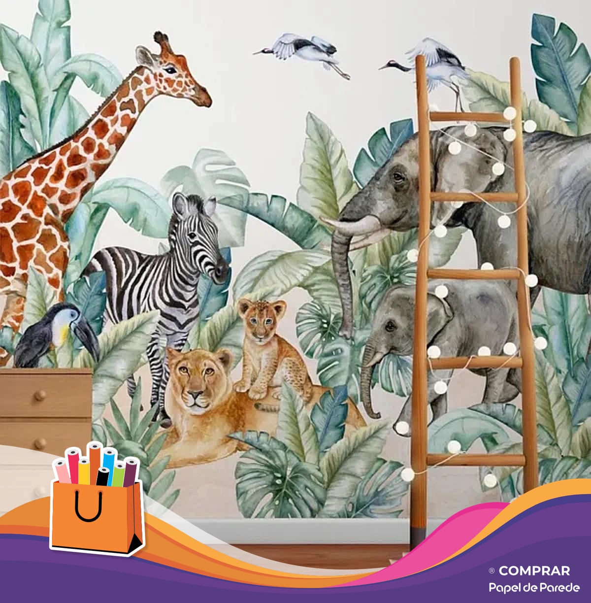 papel de parede infantil safari selva comprar papel de parede Papel de Parede Safari Infantil com Animais da Selva infantil comprar papel de parede 600x612