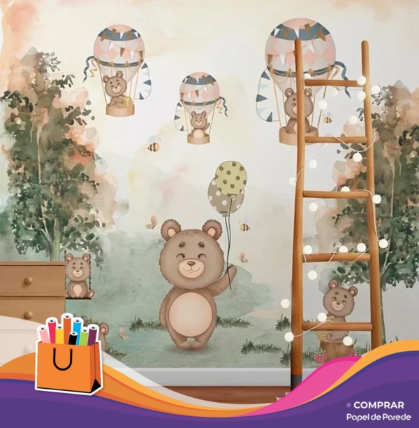 papel de parede infantil ursos baloes aventureiros Papel de Parede Infantil Mundo dos Ursinhos Aventureiros criancas comprar papel de parede 600x612