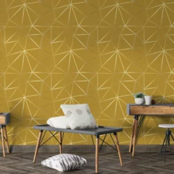 Papel de Parede Zara Amarelo Mostarda e Dourado Geométrico Elegante