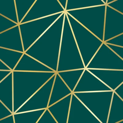 Papel de Parede Geométrico Zara Verde Escuro e Dourado