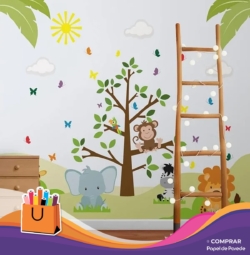 papel parede infantil selva alegre comprar papel de parede Papel de Parede Infantil Arvore do Macaco e Seus Amiguinhos criancas comprar papel de parede 600x612